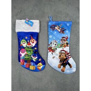 Nickelodeon Paw Patrol & Baby Shark Holiday Christmas Kids Stocking 18'' NWT